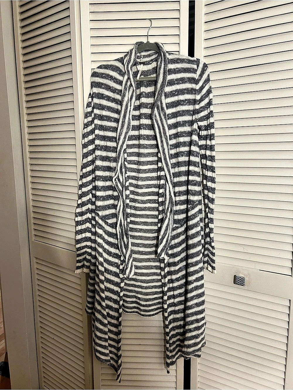 Free People Smile Like You Mean It Duster Cardigan Gray & White Small